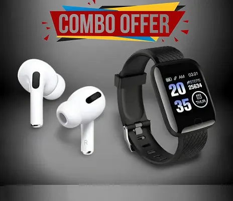 AirPods Pro White Color 30 HRS Play with Noise Cancelation + Smart Watch (COMBO OFFER)